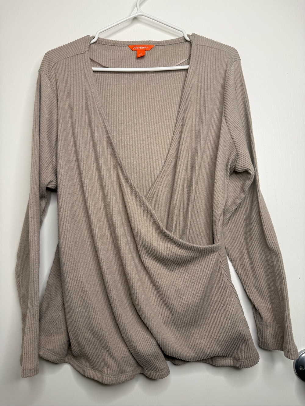 Joe Fresh Taupe Ribbed V-Neck Top Womens Plus Size 1X